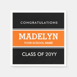 Orange and Black Custom Graduation Napkins