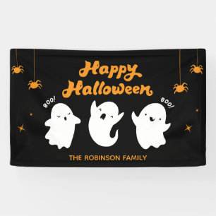 Orange and Black Cute Ghosts Happy Halloween  Banner