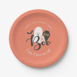 Orange and Black Cute Halloween Ghosts Paper Plate