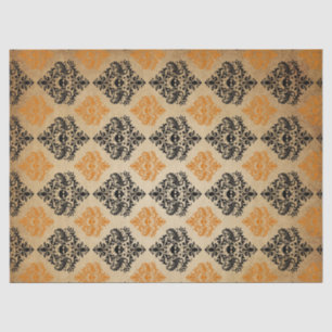 Orange and Black Damask Skull Decoupage Tissue Paper