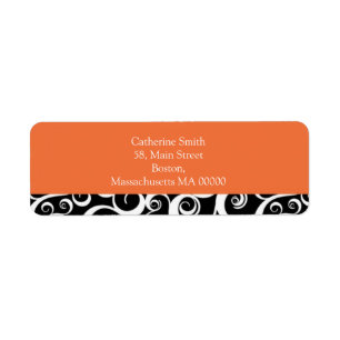 Orange and Black Damask Swirls Address Labels