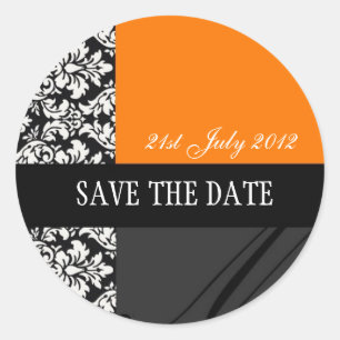 Orange and Black Damask Wedding Stickers