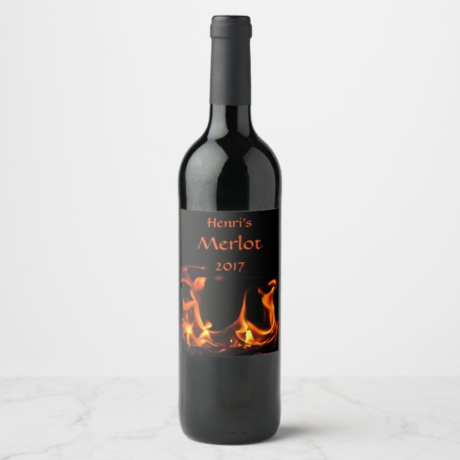 Orange and Black Dancing Fire Wine Label (Front)