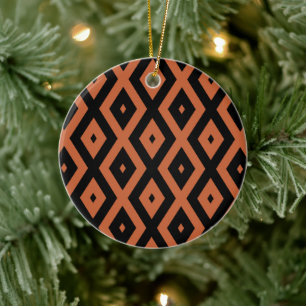 Orange and black diamond pattern ceramic ornament