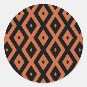 Orange and black diamond pattern classic round sticker