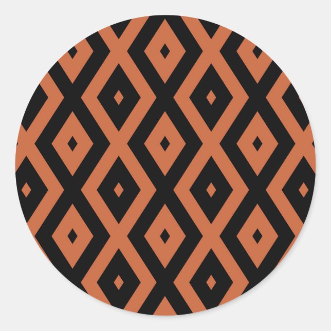 Orange and black diamond pattern classic round sticker (Front)