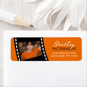 Orange and Black Filmstrip Photo Return Address Label