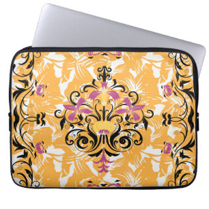 Orange and Black Floral Art, Hollow Life Laptop Sleeve