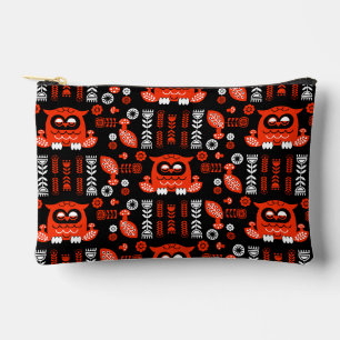 Orange And Black Folk Art Nordic Owl Accessory Pouch