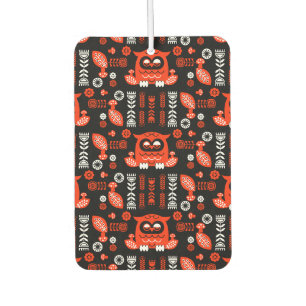 Orange And Black Folk Art Nordic Owl Car Air Freshener