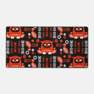 Orange And Black Folk Art Nordic Owl Desk Mat
