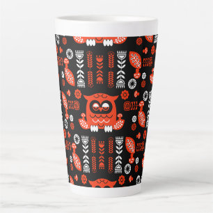 Orange And Black Folk Art Nordic Owl Latte Mug