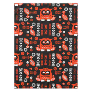 Orange And Black Folk Art Nordic Owl Tablecloth