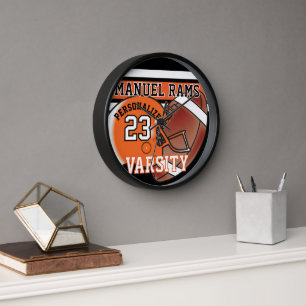 Orange and Black Football Jersey   EDITABLE Clock