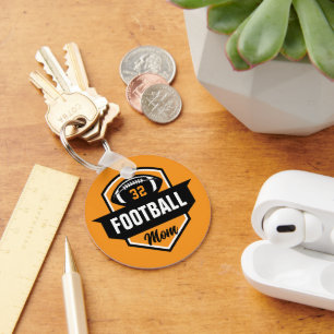 Orange and Black Football Mom Jersey Number Photo Key Ring