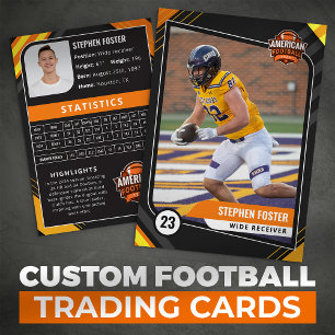 Orange and Black Football Trading Card with Stats