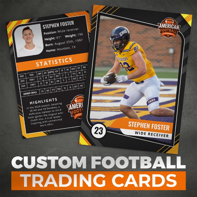 Orange and Black Football Trading Card with Stats (Creator Uploaded)