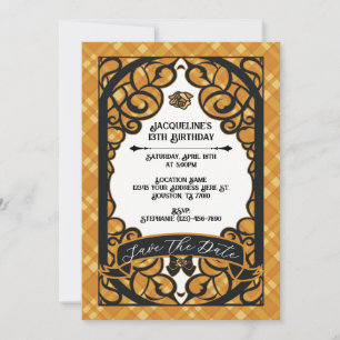Orange and Black Gated Rose Princess Birthday Invitation