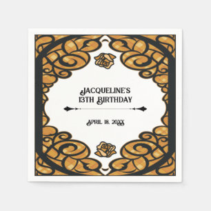Orange and Black Gated Rose Princess Birthday  Napkin