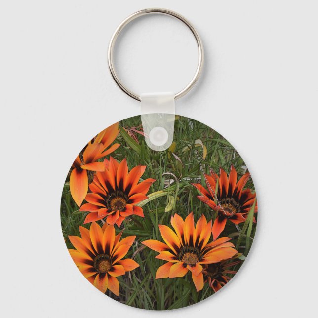 Orange and Black Gazanias Key Ring (Front)