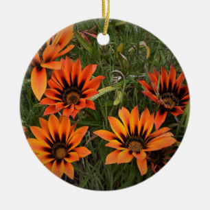 Orange and Black Gazanias Round Ornament