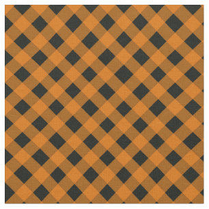 Orange and Black Gingham Checked Pattern Fabric