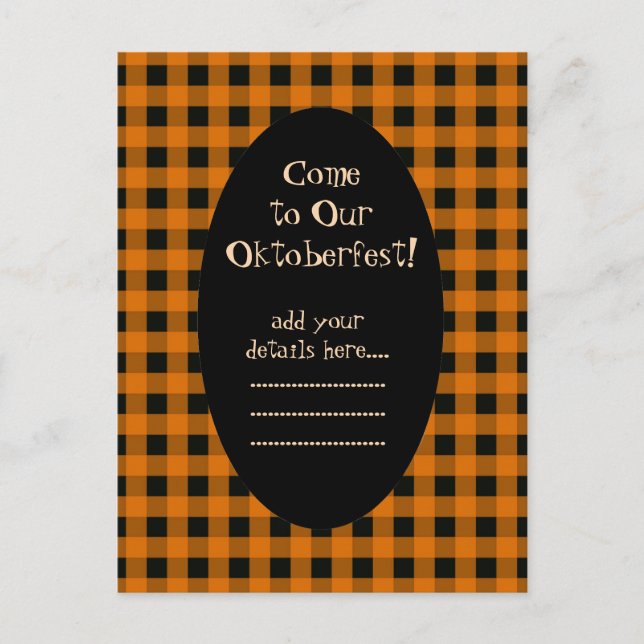 Orange and Black Gingham Oktoberfest Invitation (Front)