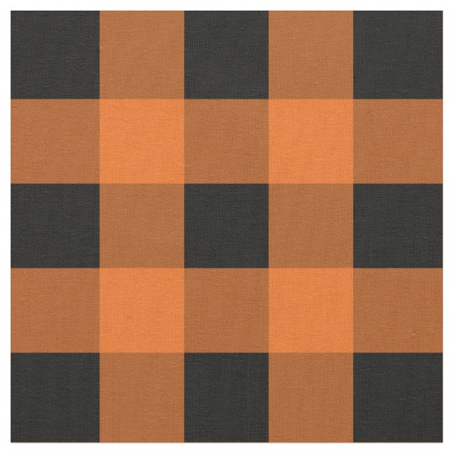 Orange and Black Gingham Pattern Fabric (Close Up)