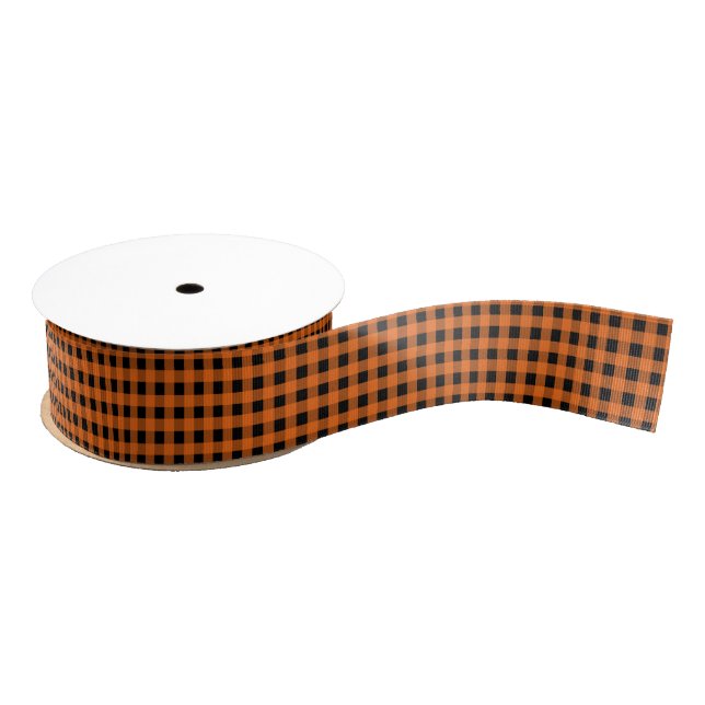 Orange and Black Gingham Pattern Ribbon Grosgrain Ribbon (Spool)