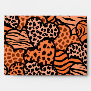 Orange and black girly animal print hearts envelopes