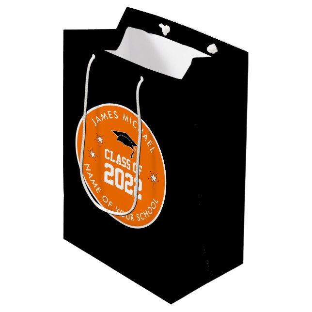 Orange and Black Graduation Custom Medium Gift Bag (Front Angled)