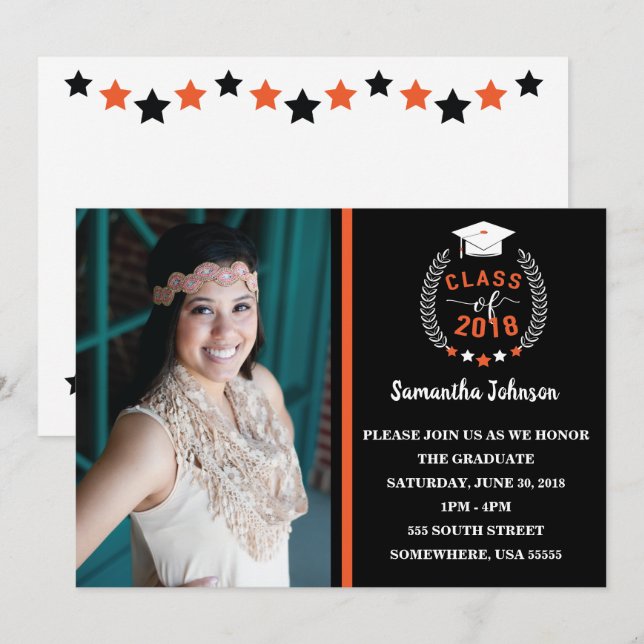 Orange and Black Graduation Party Invite (Front/Back)