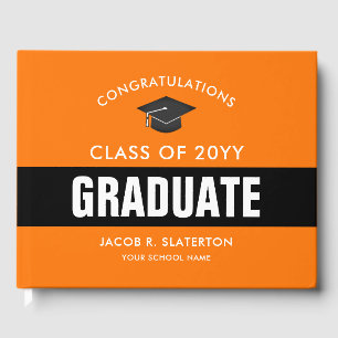 Orange and Black Graduation Personalised Guest Book