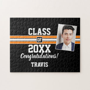 Orange and Black Graduation Photo Congratulations Jigsaw Puzzle