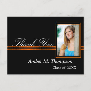 Orange and Black Graduation Thank You Postcard