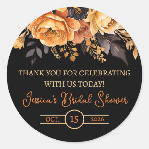 Orange and Black, Halloween, Floral Bridal Shower  Classic Round Sticker