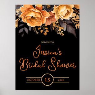 Orange and Black, Halloween, Floral Bridal Shower  Poster