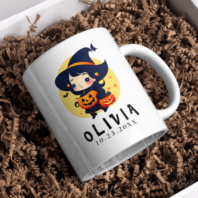 Orange And Black Halloween Holiday Name Birthday Two-Tone Coffee Mug (Creator Uploaded)