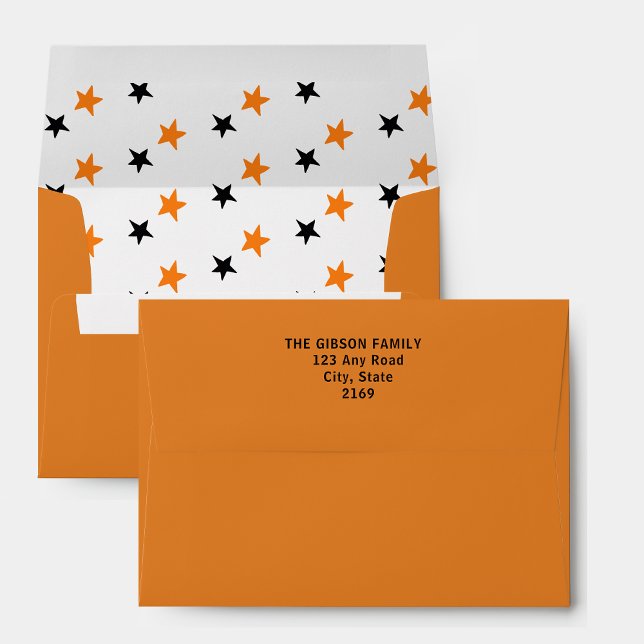 Orange and Black Halloween Return Address Envelope (Halloween return address envelope with orange and black stars.)