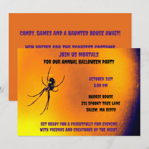  Orange and black  Halloween Scary Black Spider  Invitation