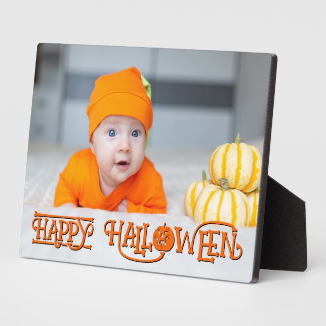 Orange and Black Happy Halloween Photo Plaque (Side)