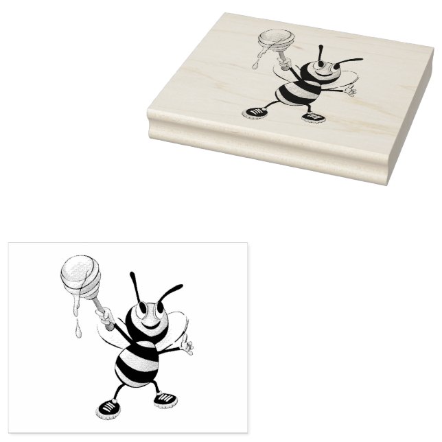 Orange and black honey bee rubber stamp (Stamped)