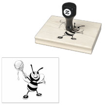 Orange and black honey bee rubber stamp