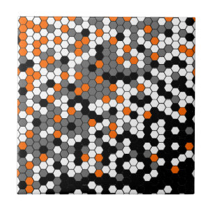 Orange and black honeycomb design ceramic tile