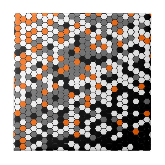 Orange and black honeycomb design ceramic tile (Front)