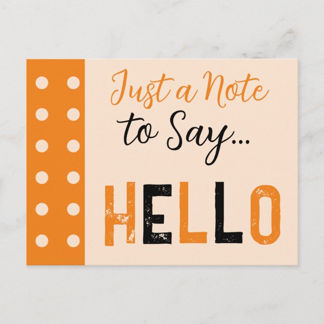 Orange and black just a note to say hello postcard (Front)