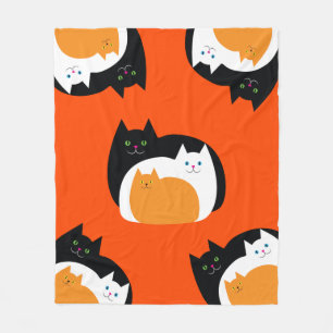 Orange and Black Kitty Cats Fleece Blanket