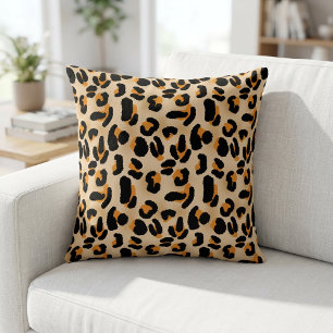 Orange and Black Leopard Print Throw Pillow