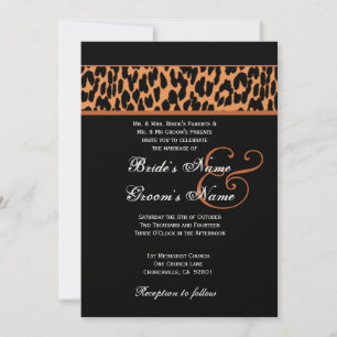 Orange and Black Leopard  Wedding Metallic Paper Invitation