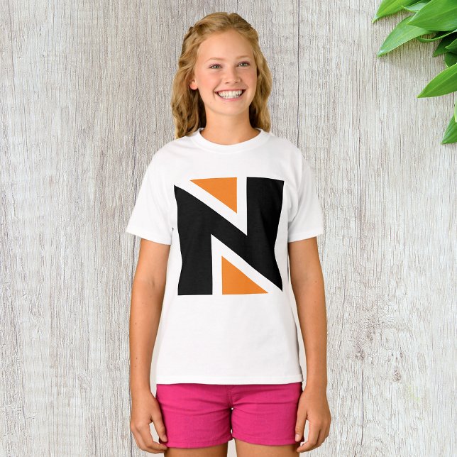Orange And Black Letter N Girls T-Shirt (Creator Uploaded)